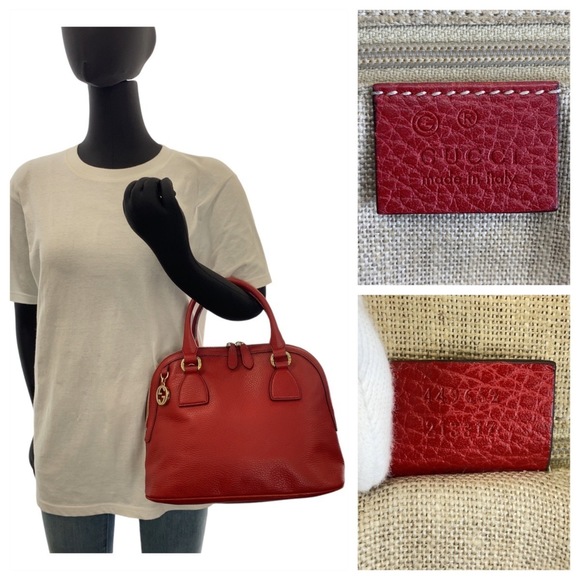 GUCCI Red Leather Interlocking Gold Hardware Handbag 449662 Shoulder Bag - Picture 10 of 10